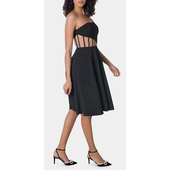 Dress The Population Black Label Anneli Illusion-Waist Strapless Midi Dress NWT - Picture 3 of 8